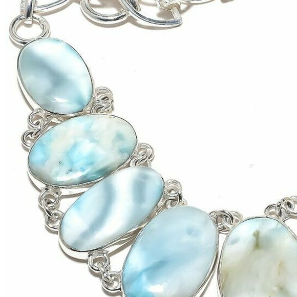 NEW - Caribbean Larimar Stone Sterling Adjustable Necklace - Picture 4 of 7